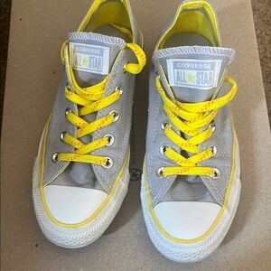 Converse Gray and Yellow Chuck Taylor Sneakers
Women’s 6 
Softball laces